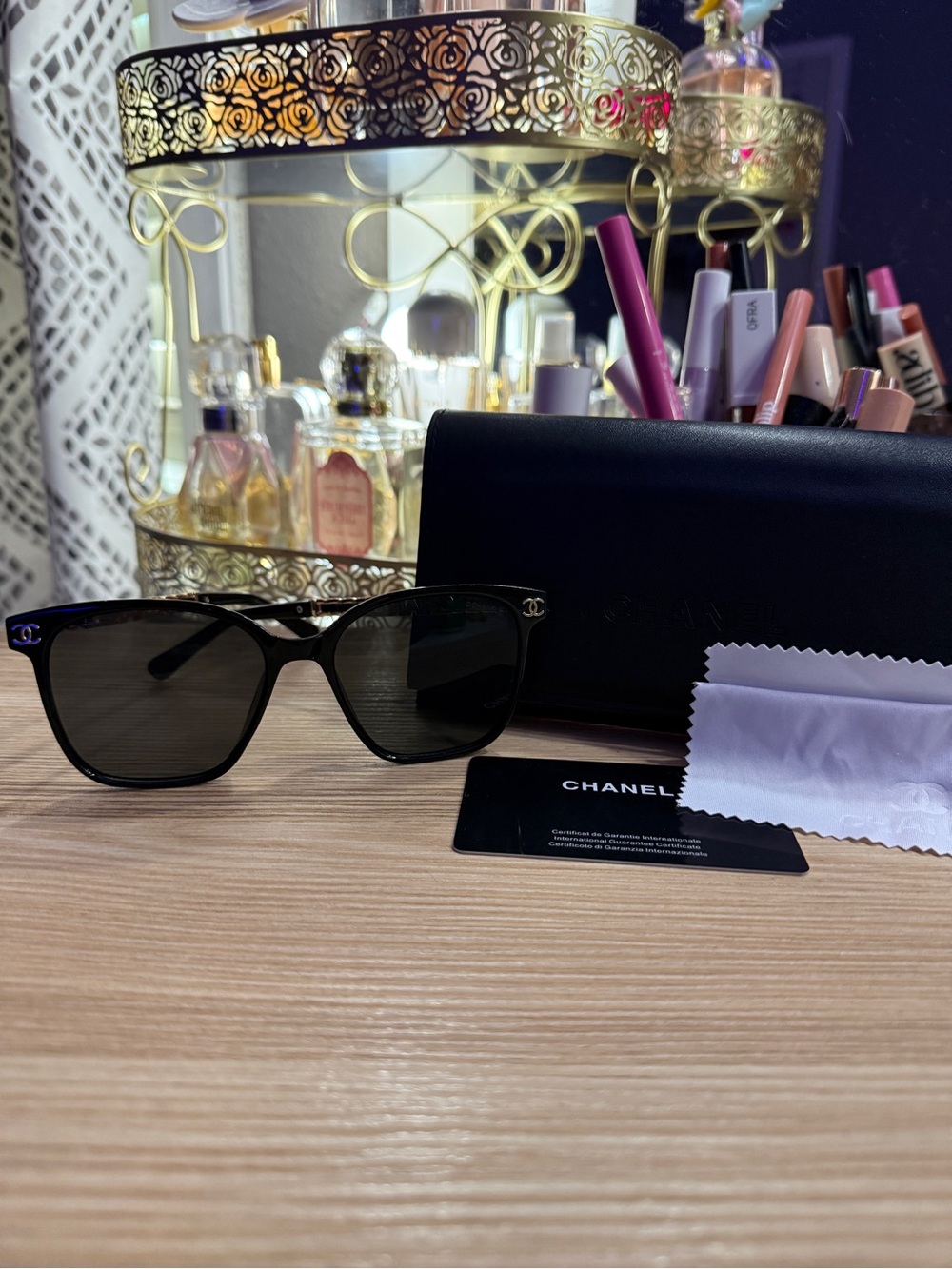 CHANEL Black Sunglasses with Dark Gray Lenses